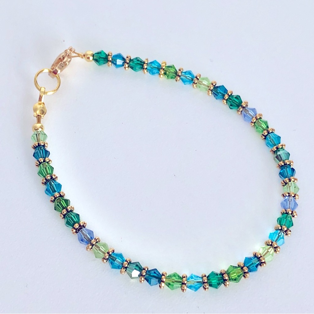 New 8 inch Handmade Blue Green Turquoise Glass Crystal Bead Bracelet Unique Gift